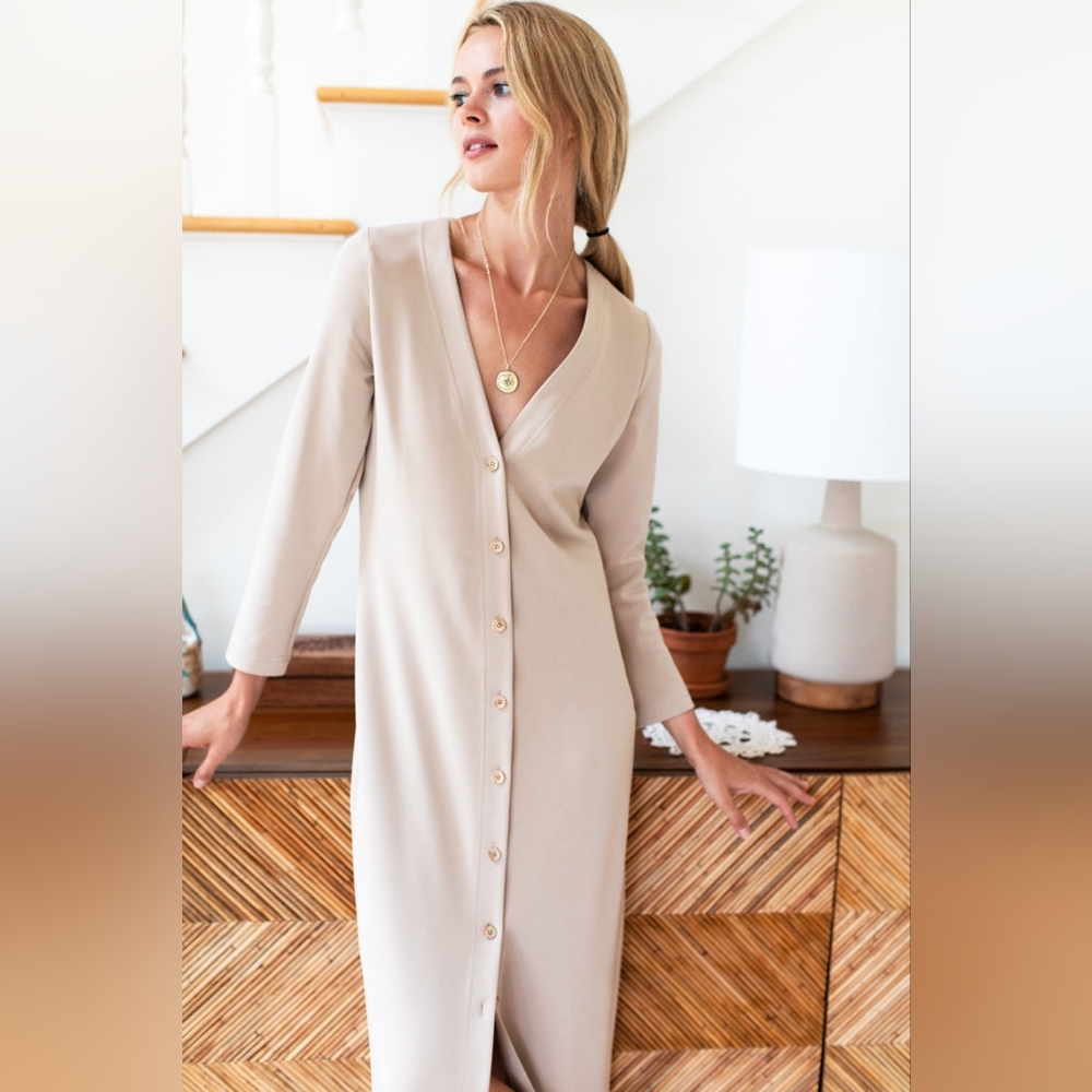 Emerson Fry Long Line Beige Button-Down Dress NWT